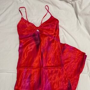 Elegant Red and Purple Satin Dress